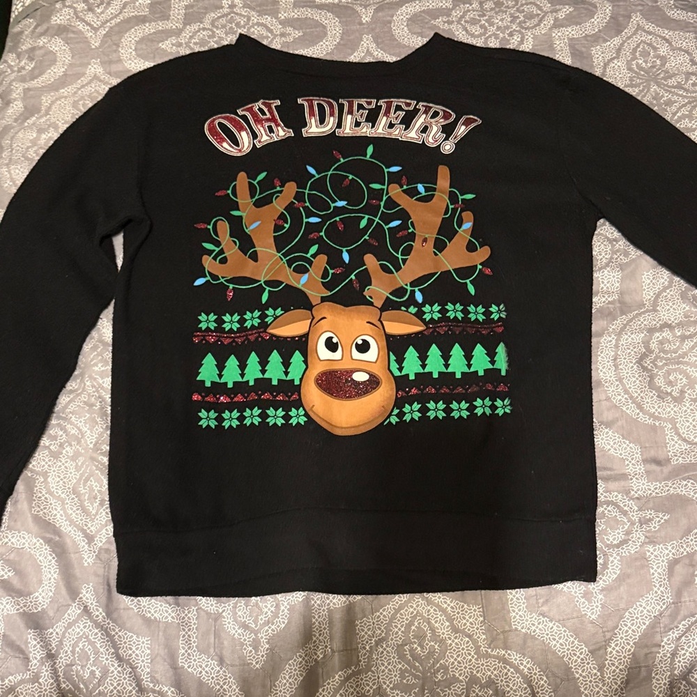 No Boundaries Black Holiday "Oh Deer!" Long Sleeve Tee